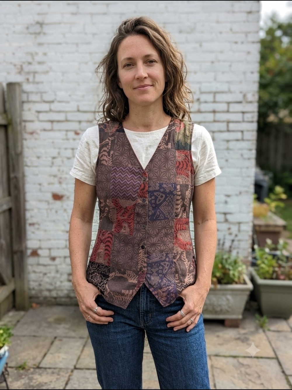Vintage Women's Handmade Patchwork Button-up Vest Earthy Rust Boho Grunge Witchy